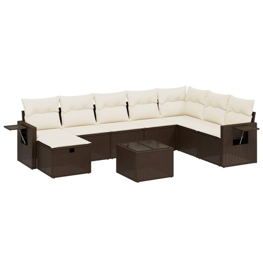 Sofasæt til haven 9 dele med hynder polyrattan brun