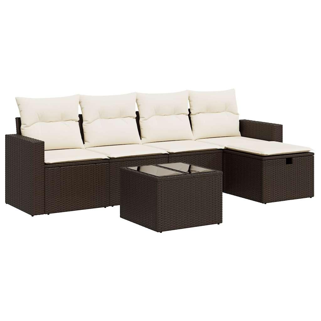 Sofasæt til haven 6 dele med hynder polyrattan brun