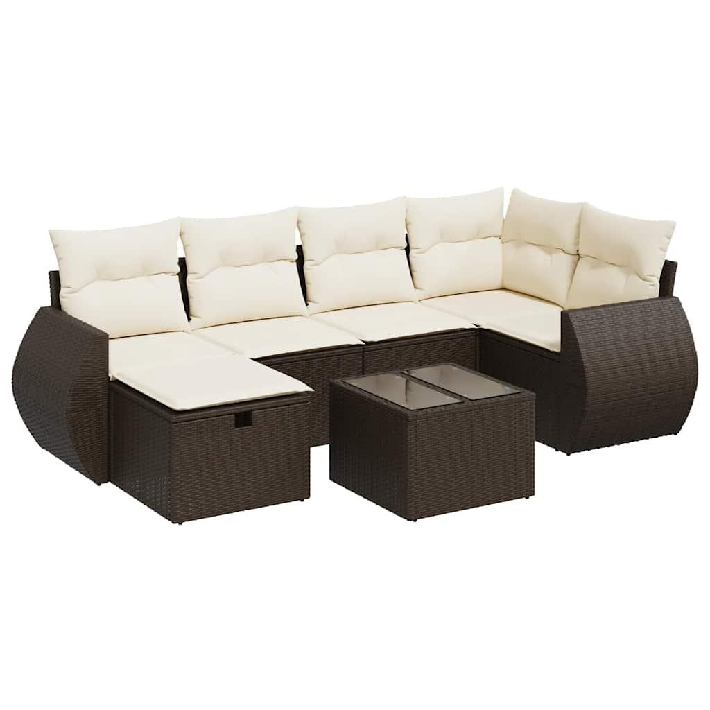 Sofasæt til haven 7 dele med hynder polyrattan brun