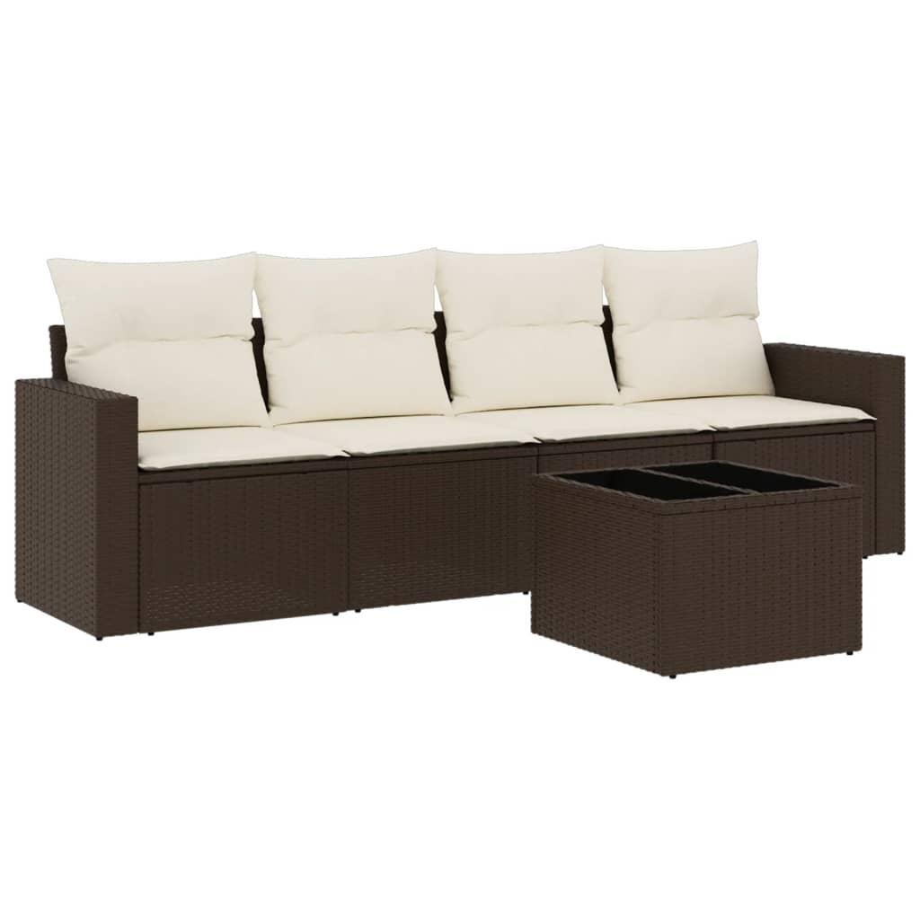 Sofasæt til haven 5 dele med hynder polyrattan brun