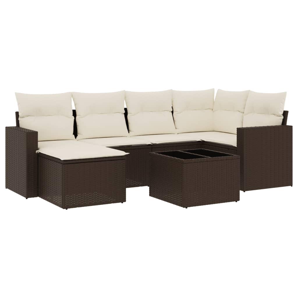 Sofasæt til haven 7 dele med hynder polyrattan brun