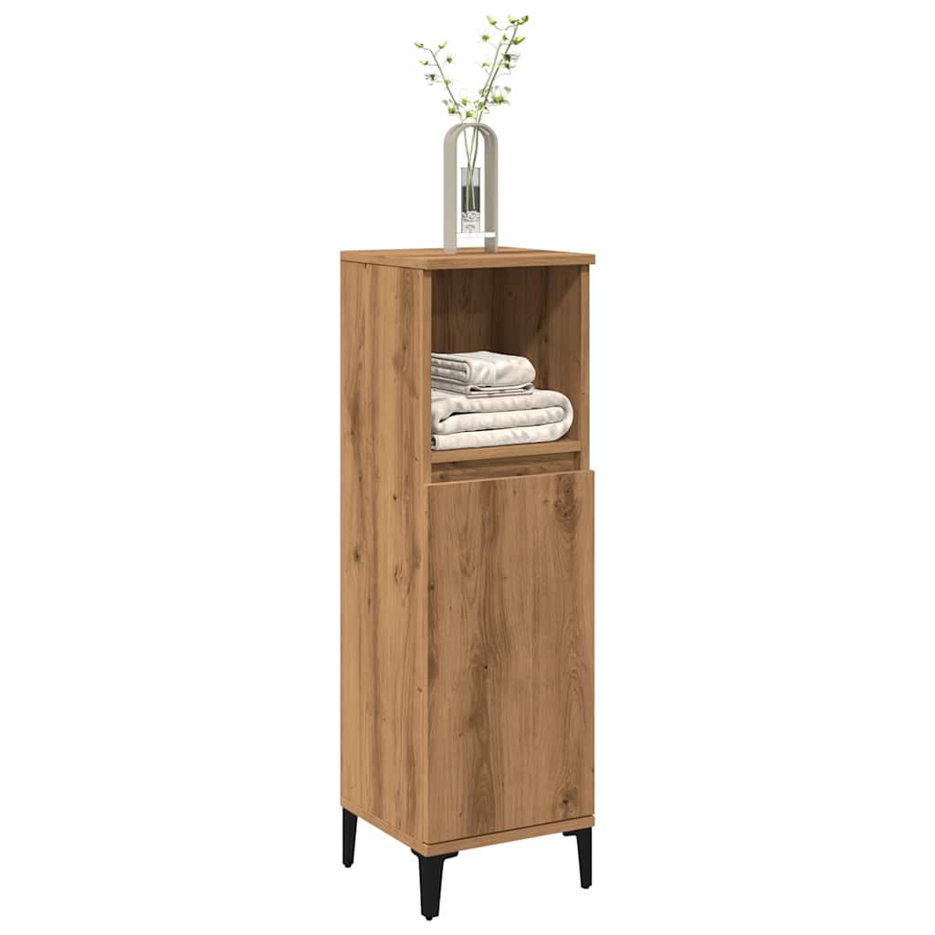 Badeværelsesskab 30x30x100 cm konstrueret træ kunsteg