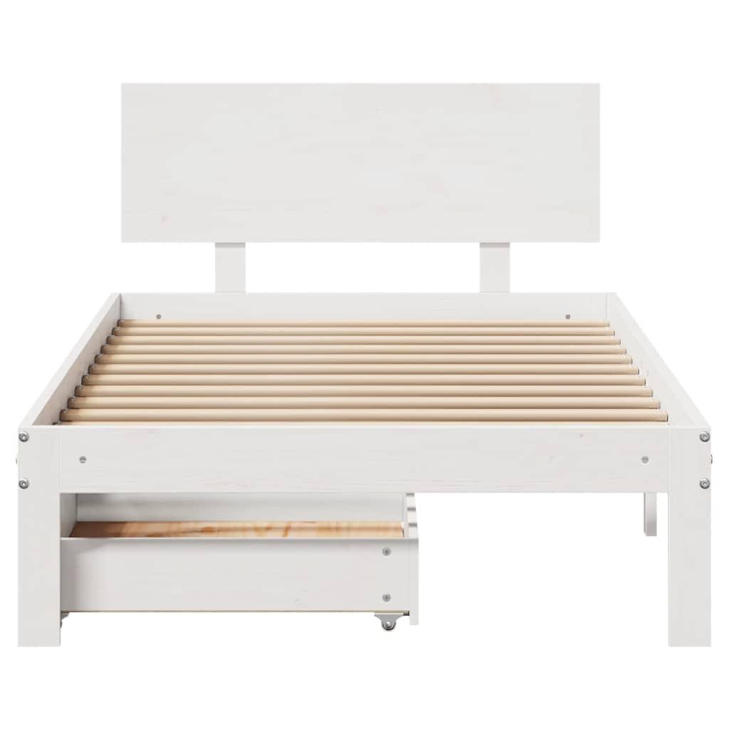 Sengeramme med skuffer 75x190 cm massivt fyrretræ hvid