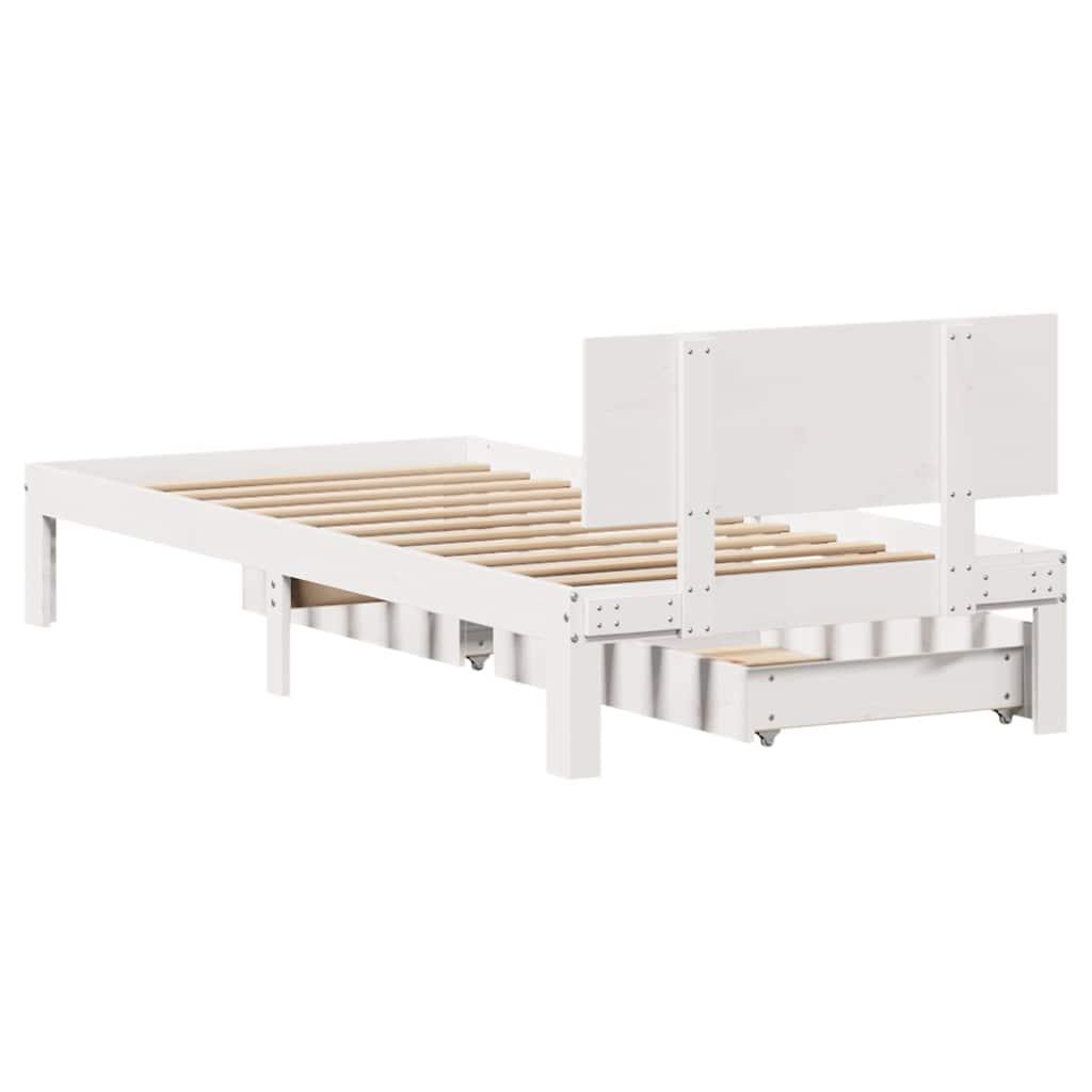 Sengeramme med skuffer 75x190 cm massivt fyrretræ hvid
