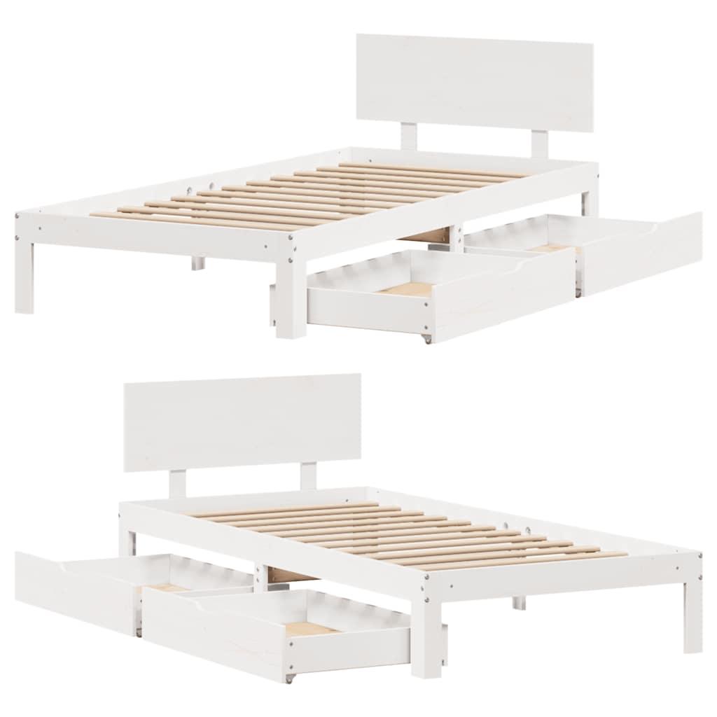 Sengeramme med skuffer 75x190 cm massivt fyrretræ hvid