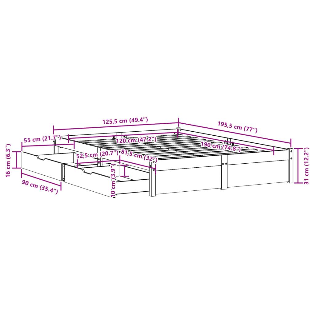 Sengeramme uden madras 120x190 cm massivt fyrretræ hvid