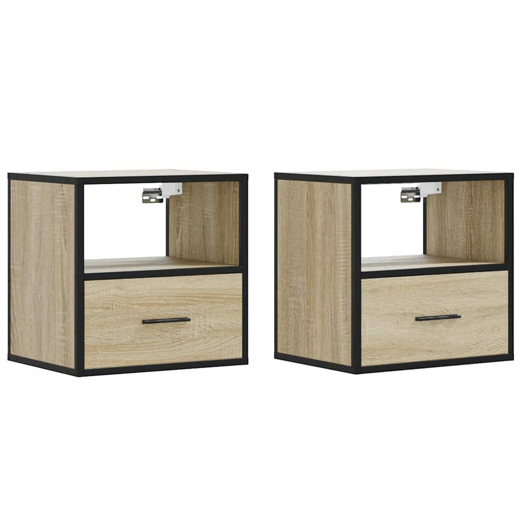 Væghængte sengeborde 2 stk. 40x31x39,5 cm sonoma-eg