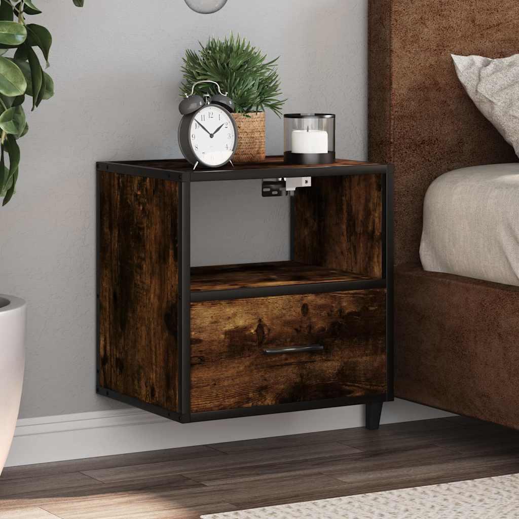 Væghængt sengebord 40x31x39,5 cm røget egetræsfarve