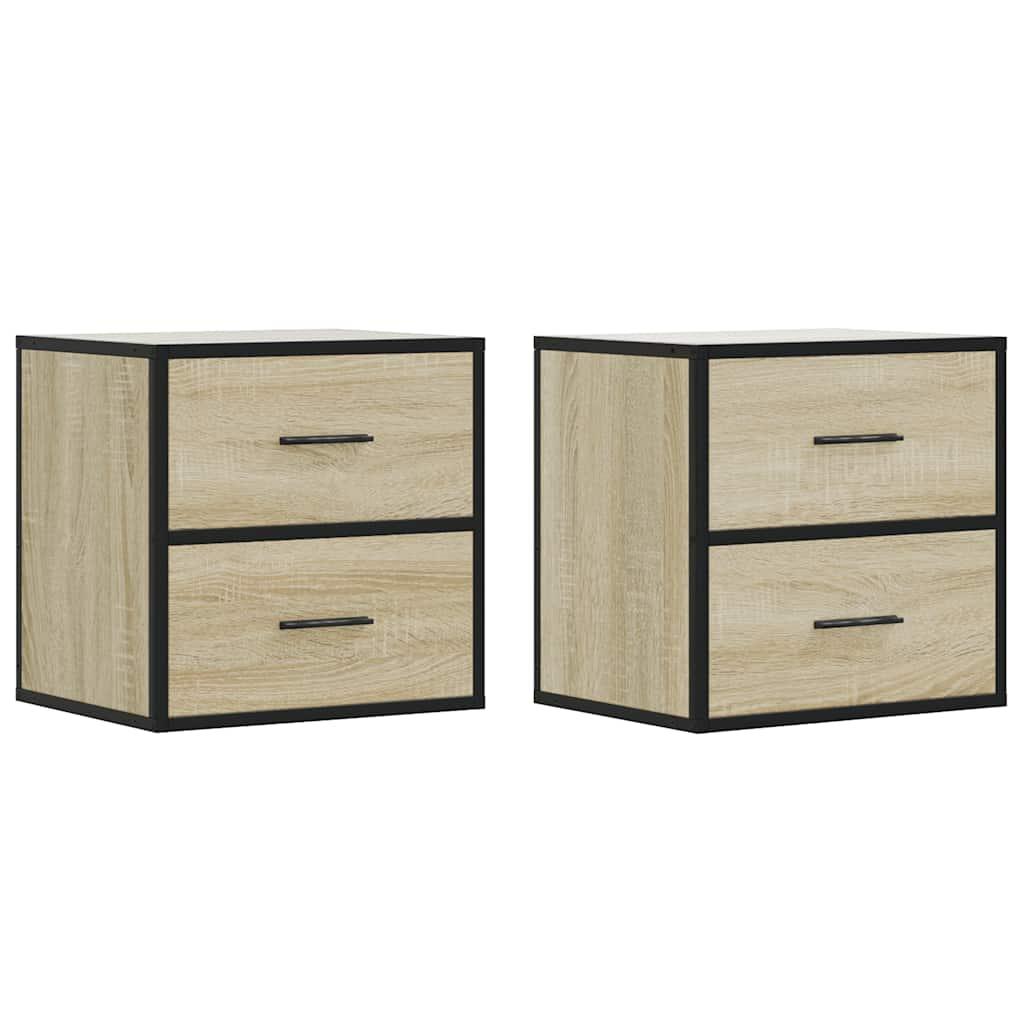 Væghængte sengeborde 2 stk. 40x31x39,5 cm sonoma-eg