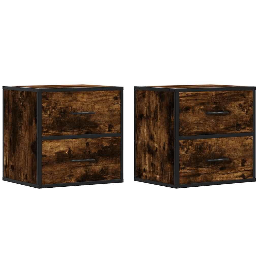 Væghængte sengeborde 2 stk. 40x31x39,5 cm røget egetræsfarve