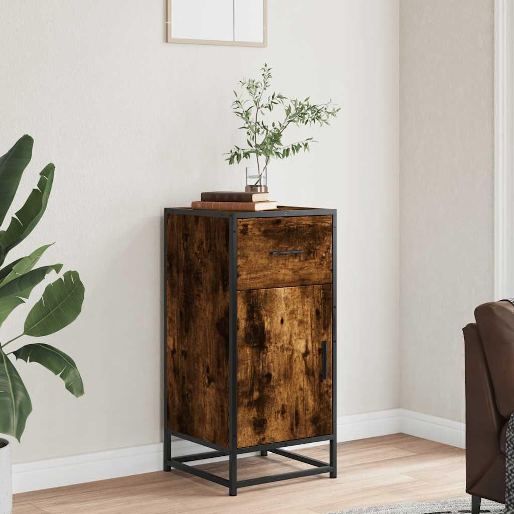 Skab 35,5x35x76 cm konstrueret træ og metal røget egetræsfarve