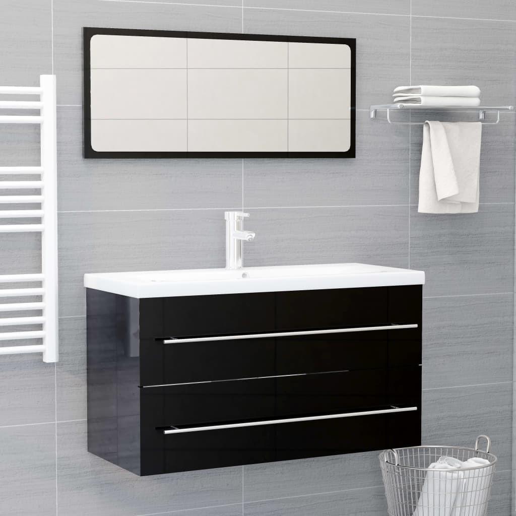 Vaskeskab 90x38,5x48 cm spånplade sort højglans