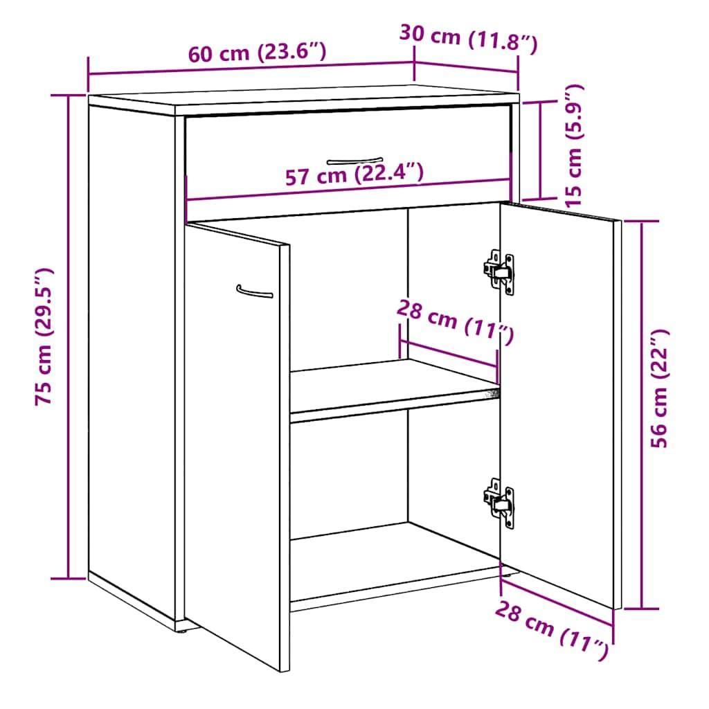 Skænk 60x30x75 cm konstrueret træ antikt træ