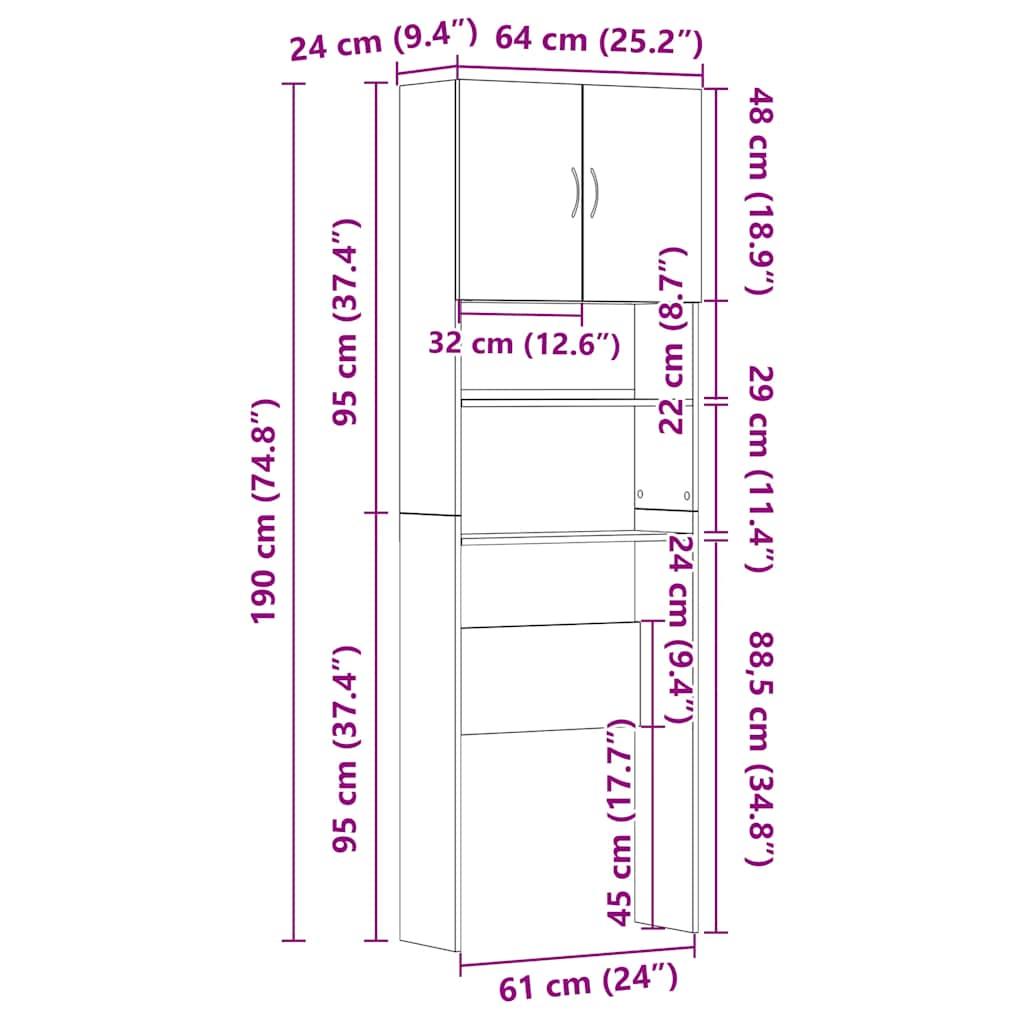 Vaskemaskineskab 64x24x190 cm konstrueret træ gammelt træ-look