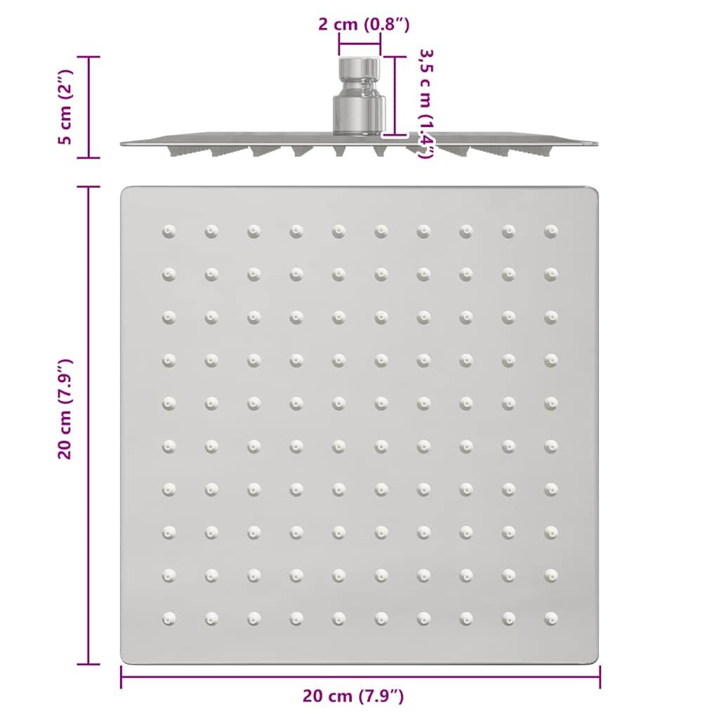 Regnbrusehoved 20x20 cm firkantet rustfrit stål 304