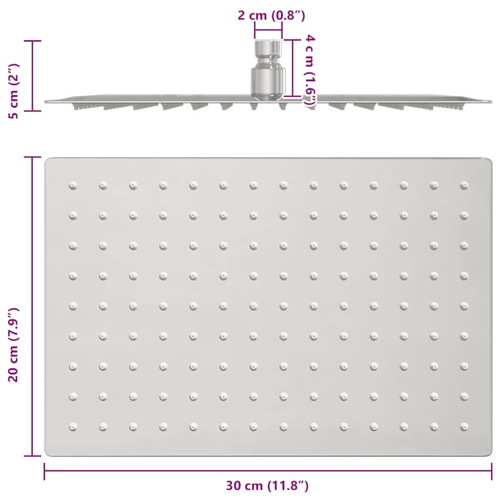 Regnbrusehoved 30x20 cm rektangulær rustfrit stål 304