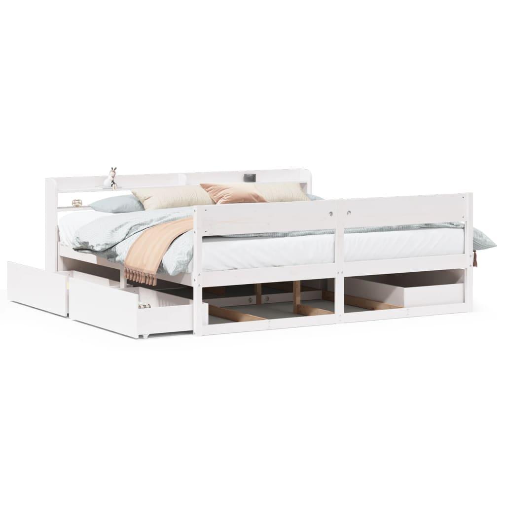 Sengeramme uden madras 200x200 cm massivt fyrretræ hvid
