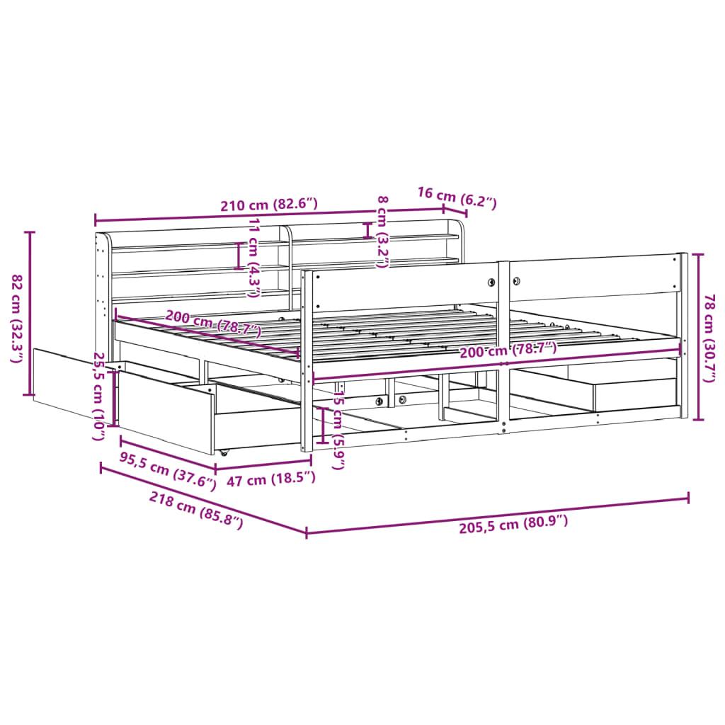 Sengeramme uden madras 200x200 cm massivt fyrretræ hvid