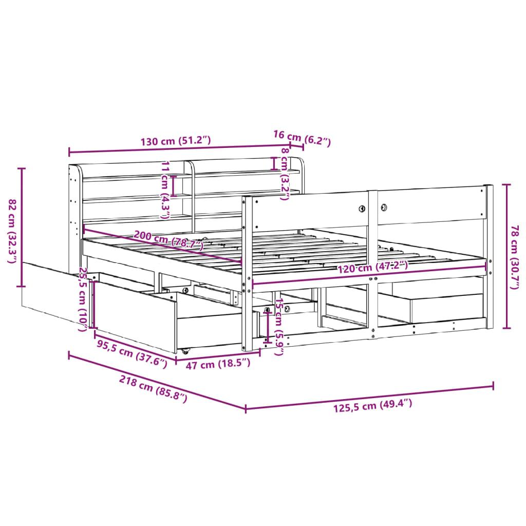 Sengeramme uden madras 120x200 cm massivt fyrretræ hvid