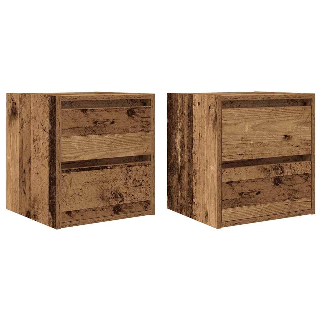 Væghængte sengeborde 2 stk. 38x34x40 cm antikt træ