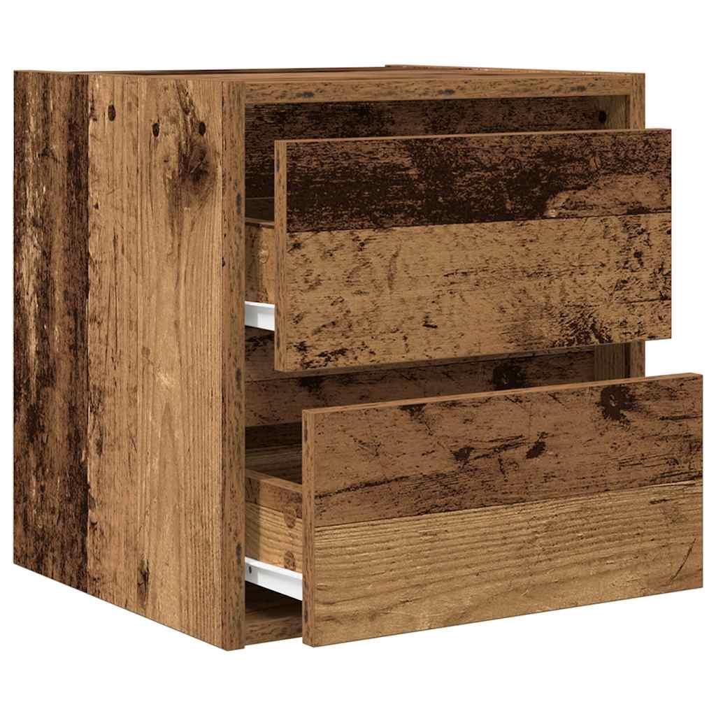 Væghængte sengeborde 2 stk. 38x34x40 cm antikt træ
