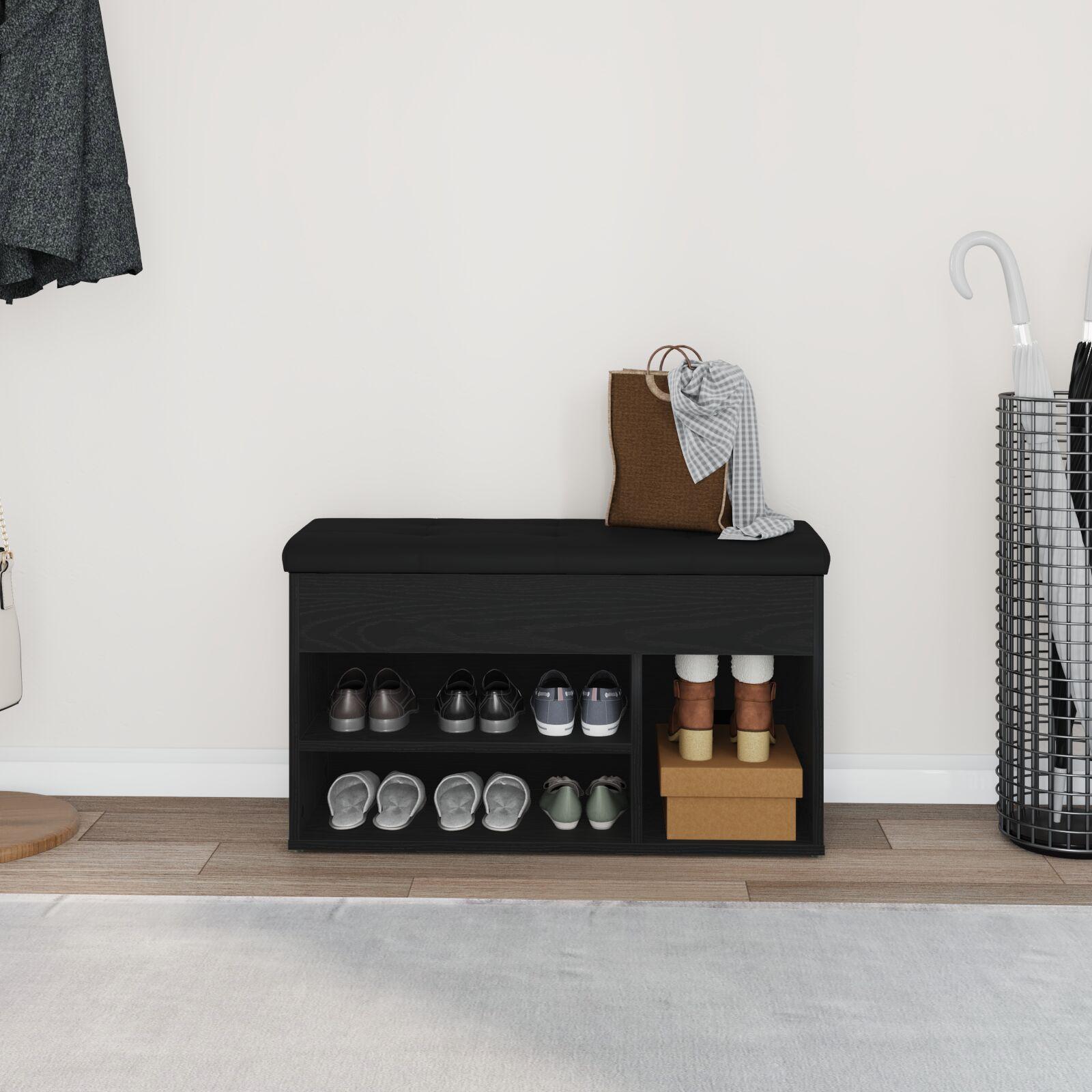 Opbevaringsbænk Sort Egetræ 80x30x45 cm Ingeniørtræ