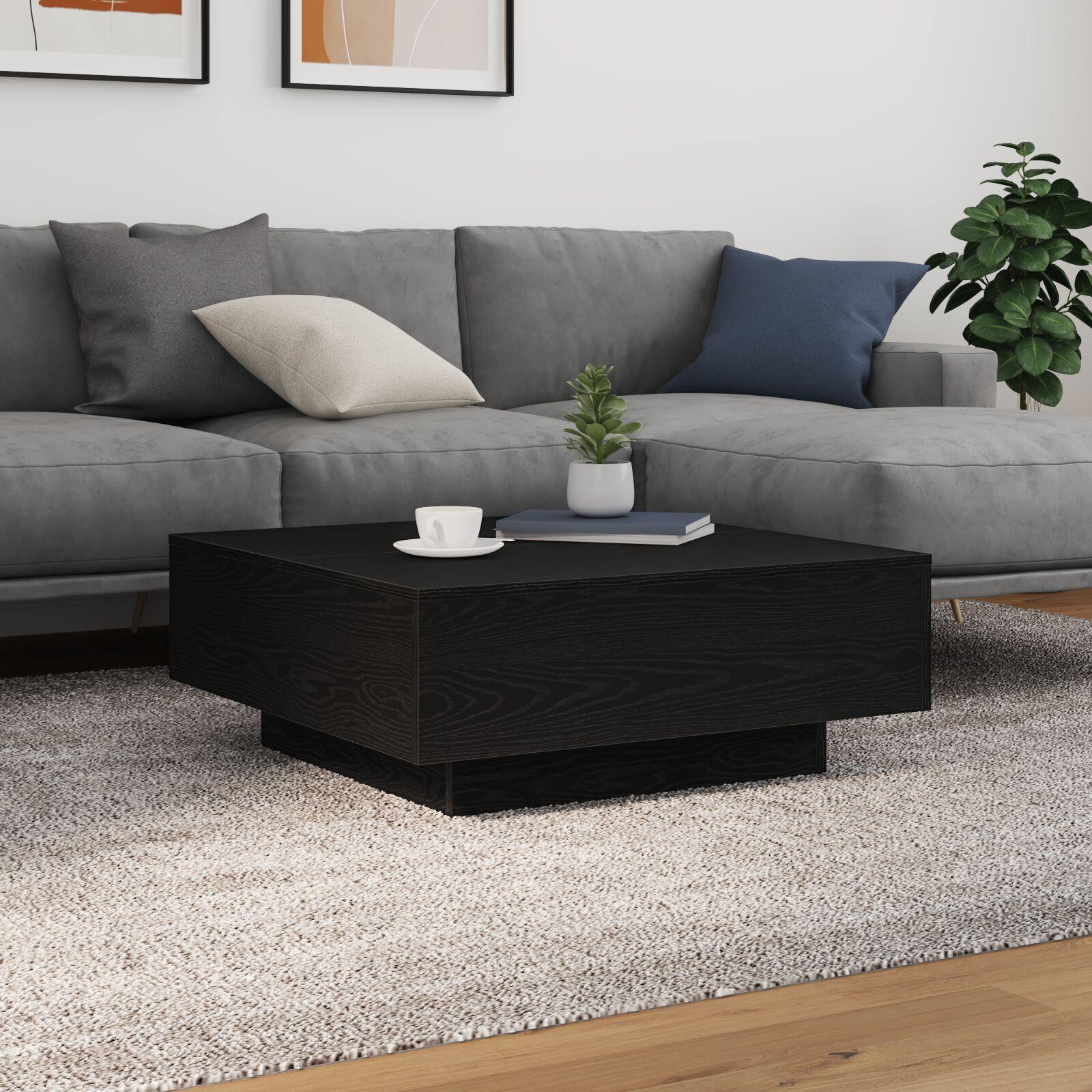 Sofabord med LED-lys Sort Eg 80x80x31 cm