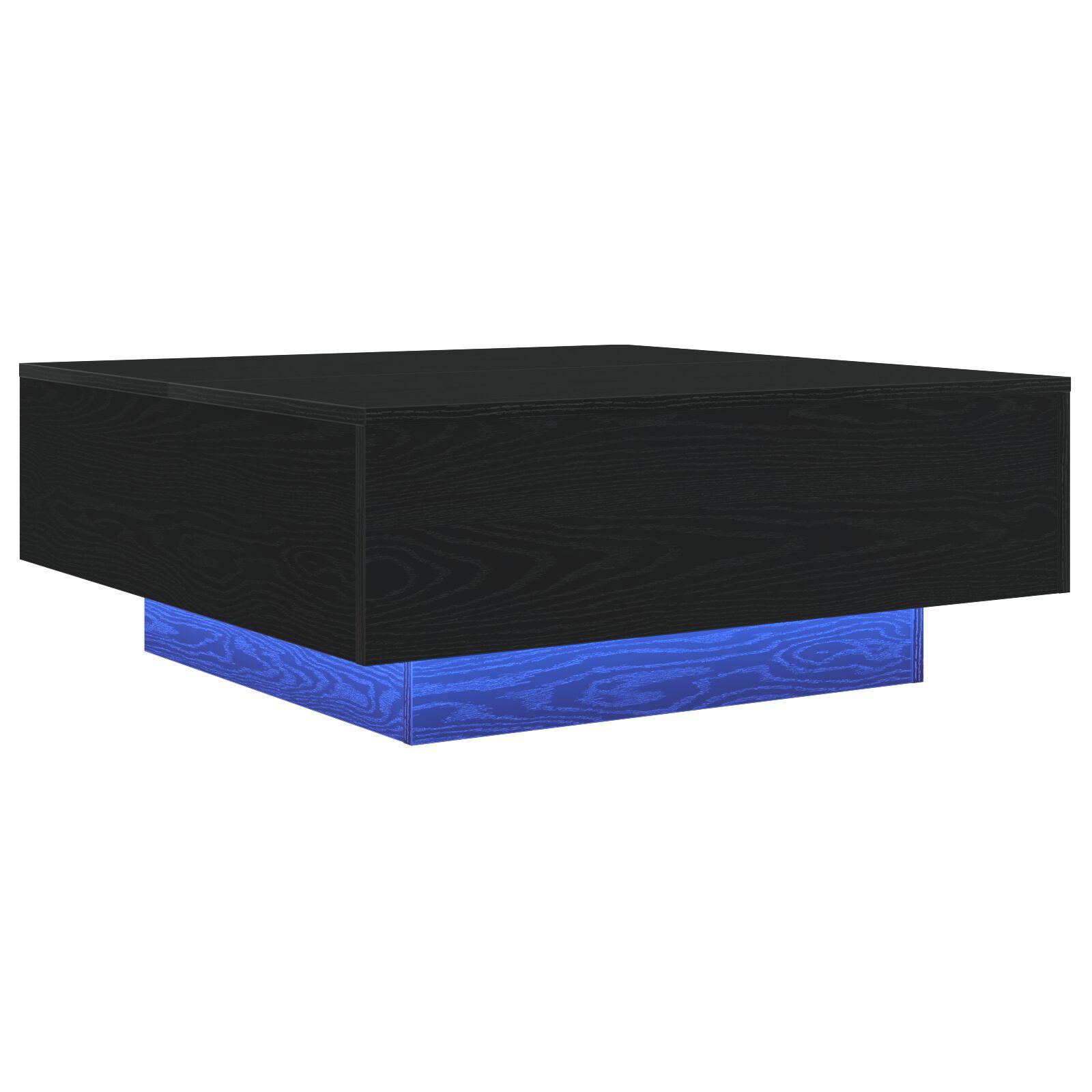 Sofabord med LED-lys Sort Eg 80x80x31 cm