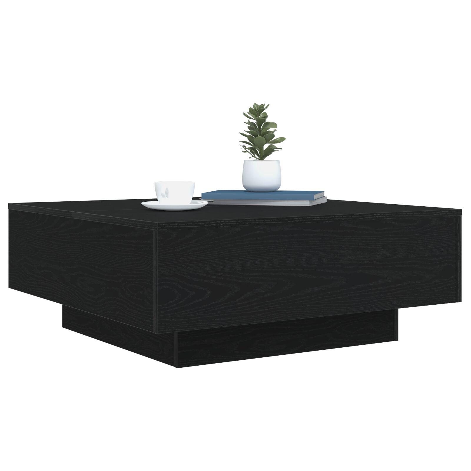 Sofabord med LED-lys Sort Eg 80x80x31 cm