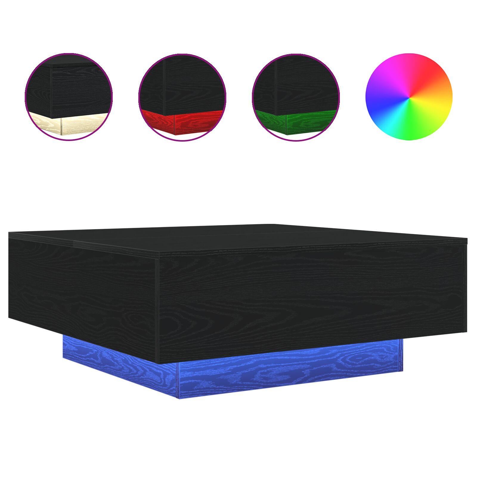 Sofabord med LED-lys Sort Eg 80x80x31 cm