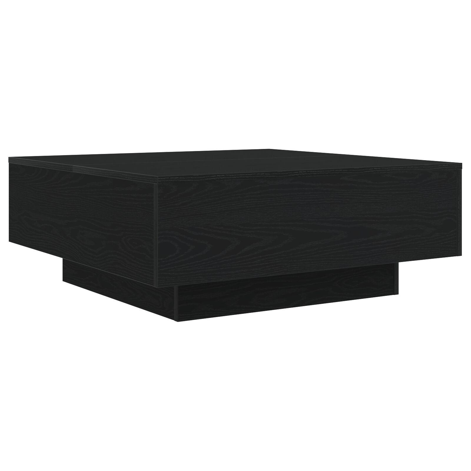 Sofabord med LED-lys Sort Eg 80x80x31 cm