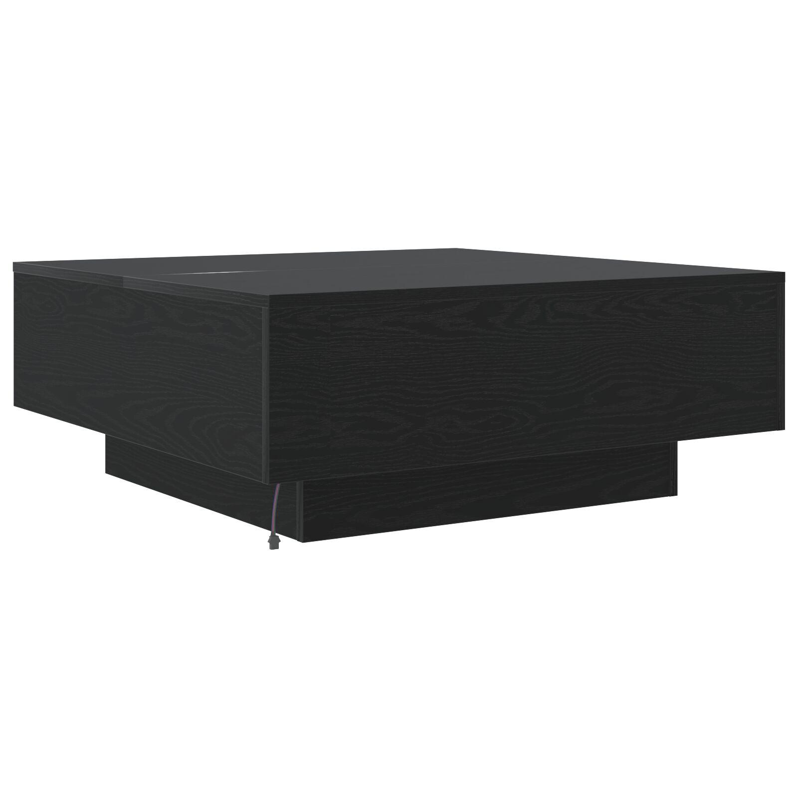 Sofabord med LED-lys Sort Eg 80x80x31 cm