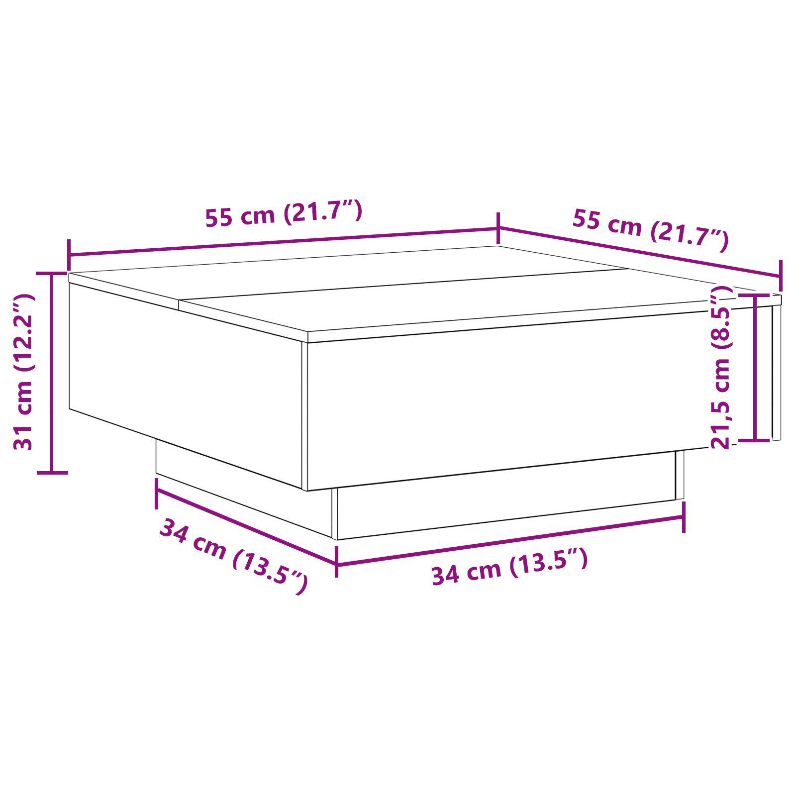 Sofabord med LED-lys Sort Eg 80x80x31 cm