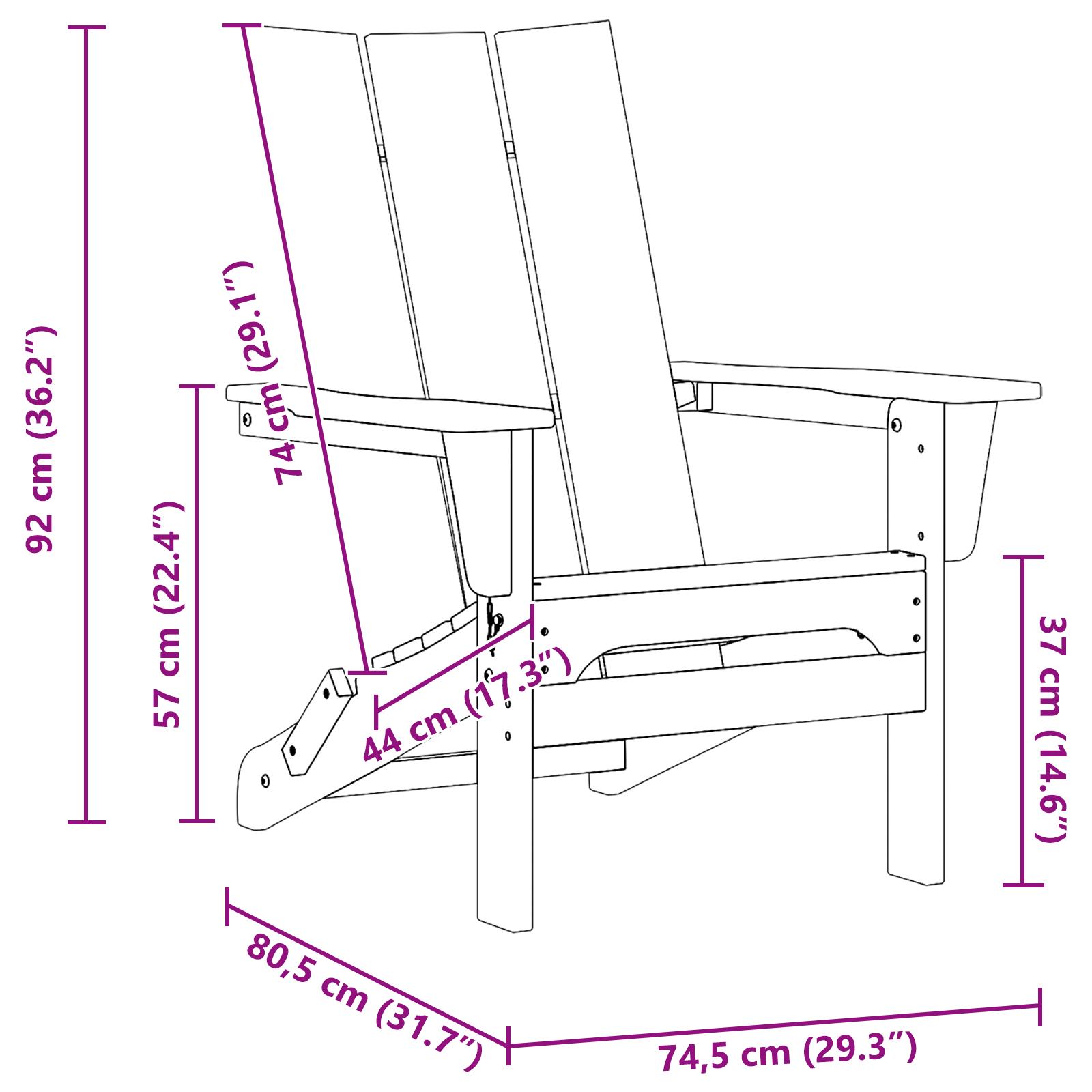 Folding Adirondack Stol Marineblå 74,5x80,5x90 cm HDPE